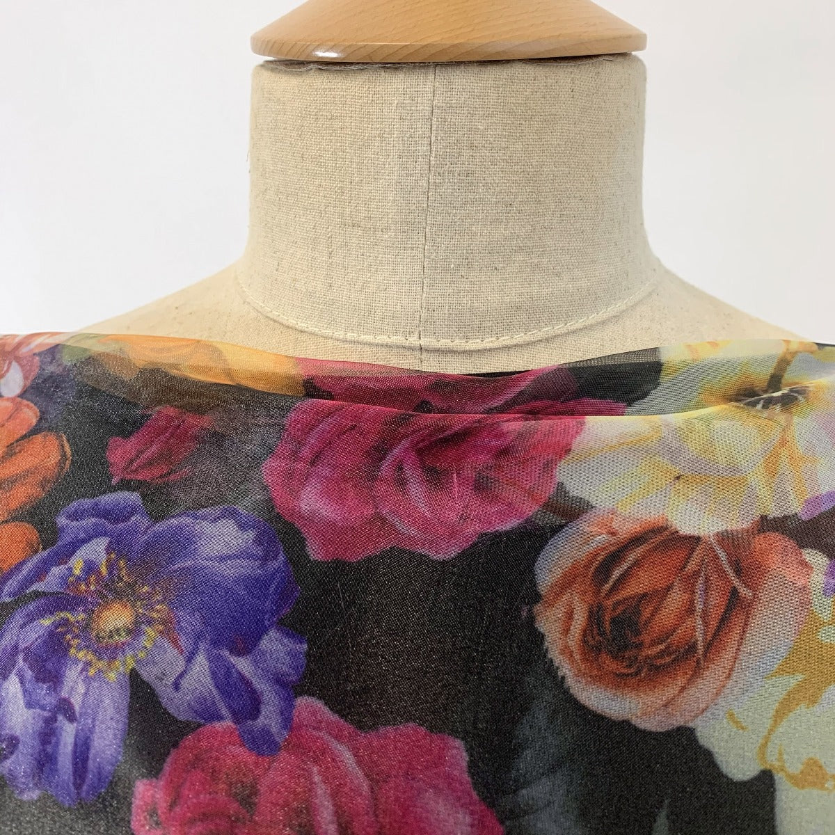Organza Floral Printed Floral Cover Up Fabric Neck