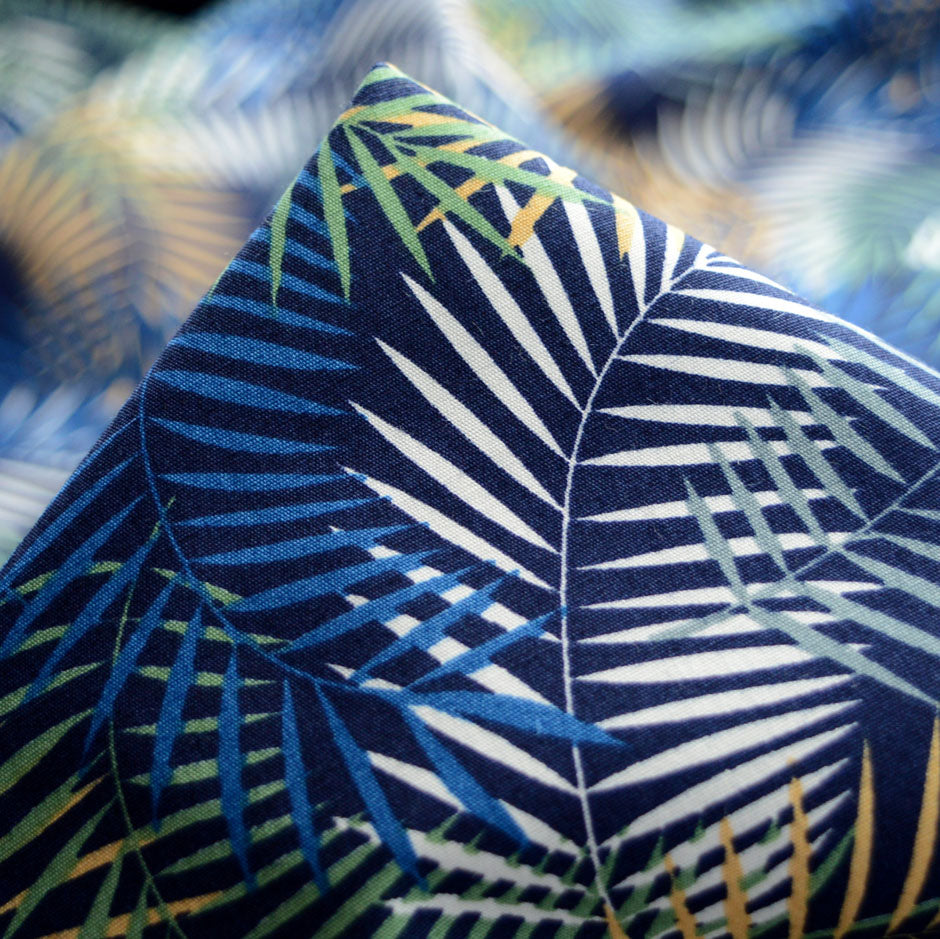 Palm Beach Cotton Navy Leaf Fabric Material Cu