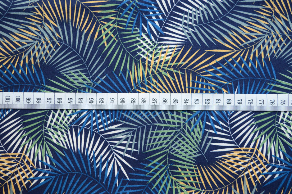Palm Beach Cotton Navy Leaf Fabric Material S