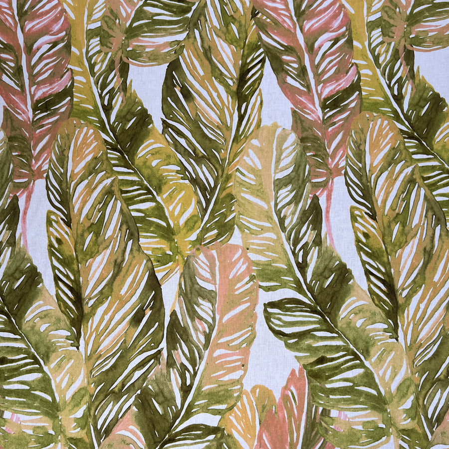 Palms Viscose Cotton Leaf Print Pink Green White Dress Fabric