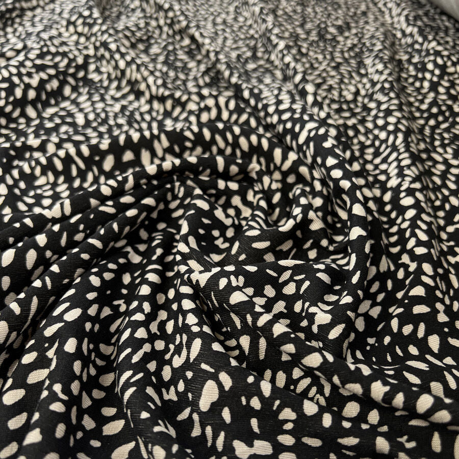 Pebble Mix Jersey Black Beige Abstract Viscose Lycra Stretch Knit Tshirt Fabric
