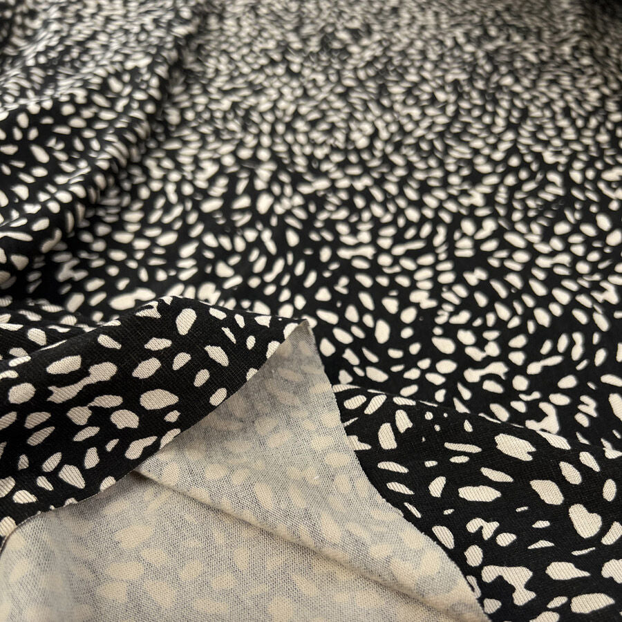 Pebble Mix Jersey Black Beige Abstract Viscose Lycra Stretch Knit Tshirt Fabric Fold