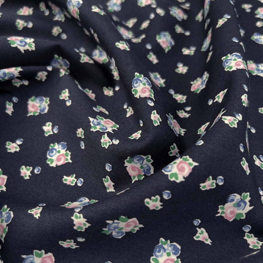 Petite Bouquet Navy Floral Cotton Poplin Ex Designer Shirting Fabric