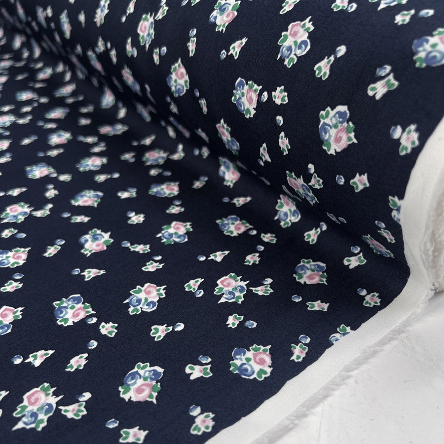 Petite Bouquet Navy Floral Cotton Poplin Ex Designer Shirting Fabric Roll