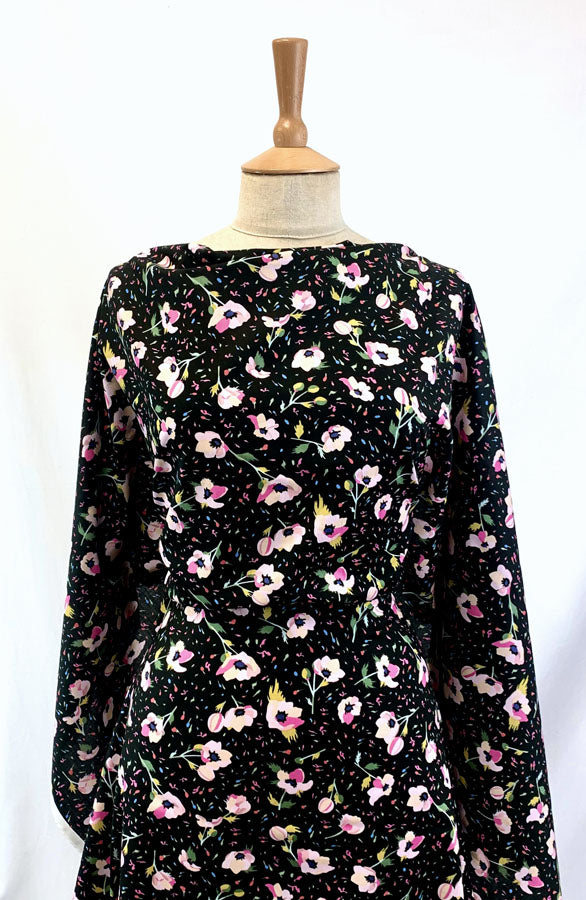 Pima Cotton Lawn Bloom And Wild Black Delicate Pink Floral Cream Fine Cotton Lawn Dress Shirting Fabric Fabric Photo