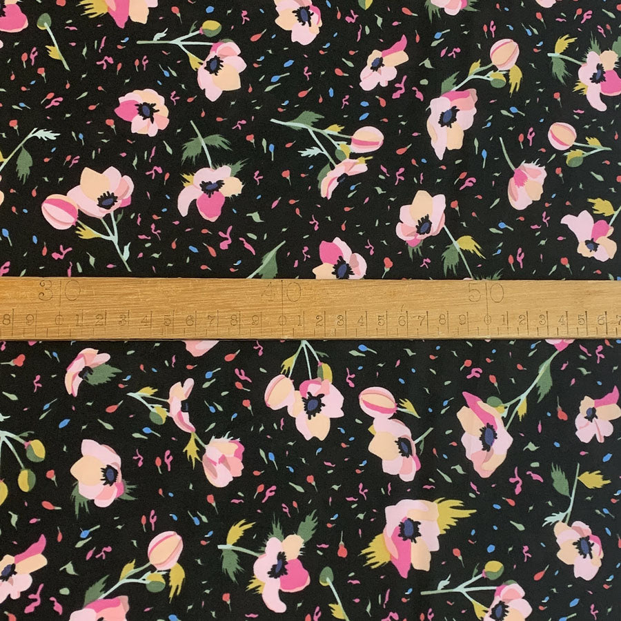 Pima Cotton Lawn Bloom And Wild Black Delicate Pink Floral Cream Fine Cotton Lawn Dress Shirting Fabric Scale Fabric Photo