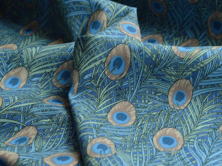 Pima Cotton Lawn Osborne Blue Peacock Feather Print Cu