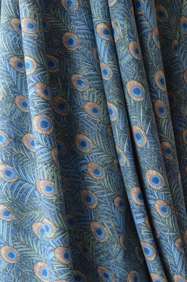 Pima Cotton Lawn Osborne Blue Peacock Feather Print D2