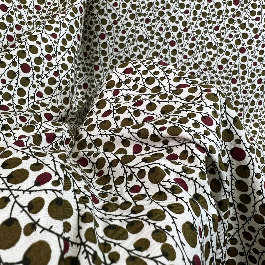 Pima Cherry Berry Olive Cotton Lawn Printed Dress Fabric