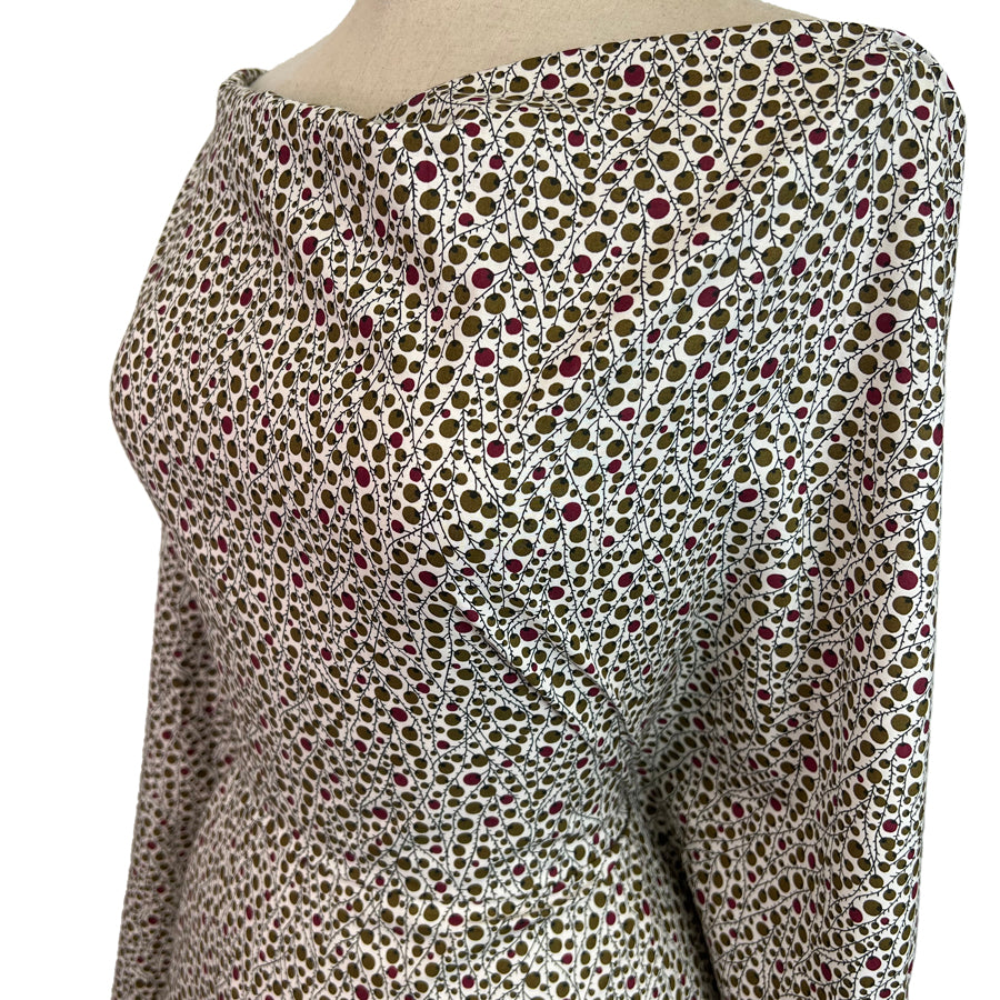 Pima Cherry Berry Olive Cotton Lawn Printed Dress Fabric Side