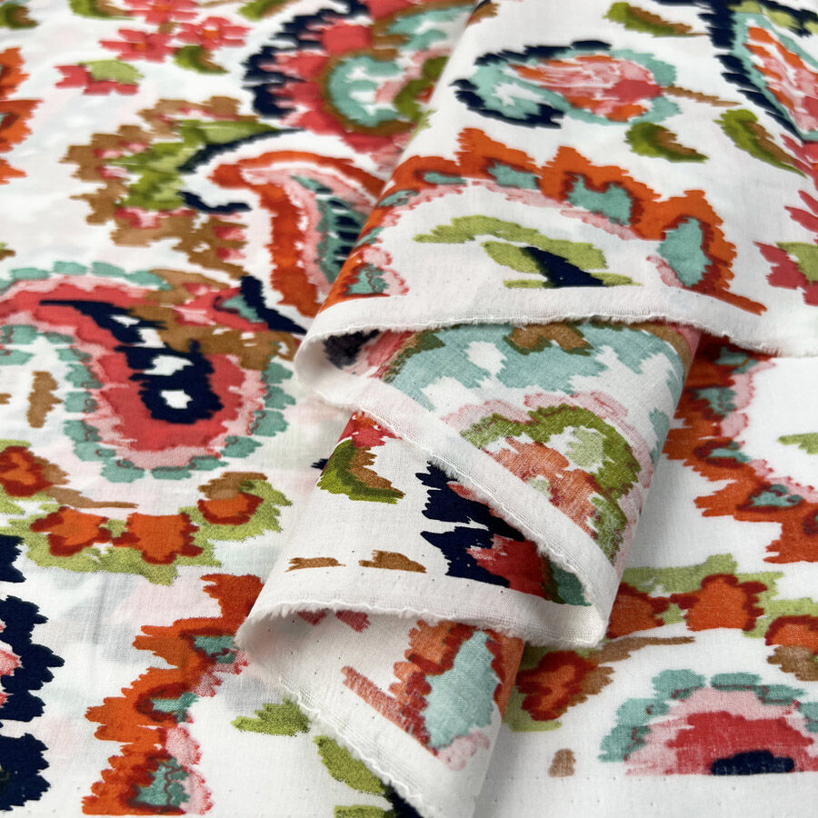 Pima Cotton Lawn Cascade White Abstract Red Floral Dress Fabric Fold
