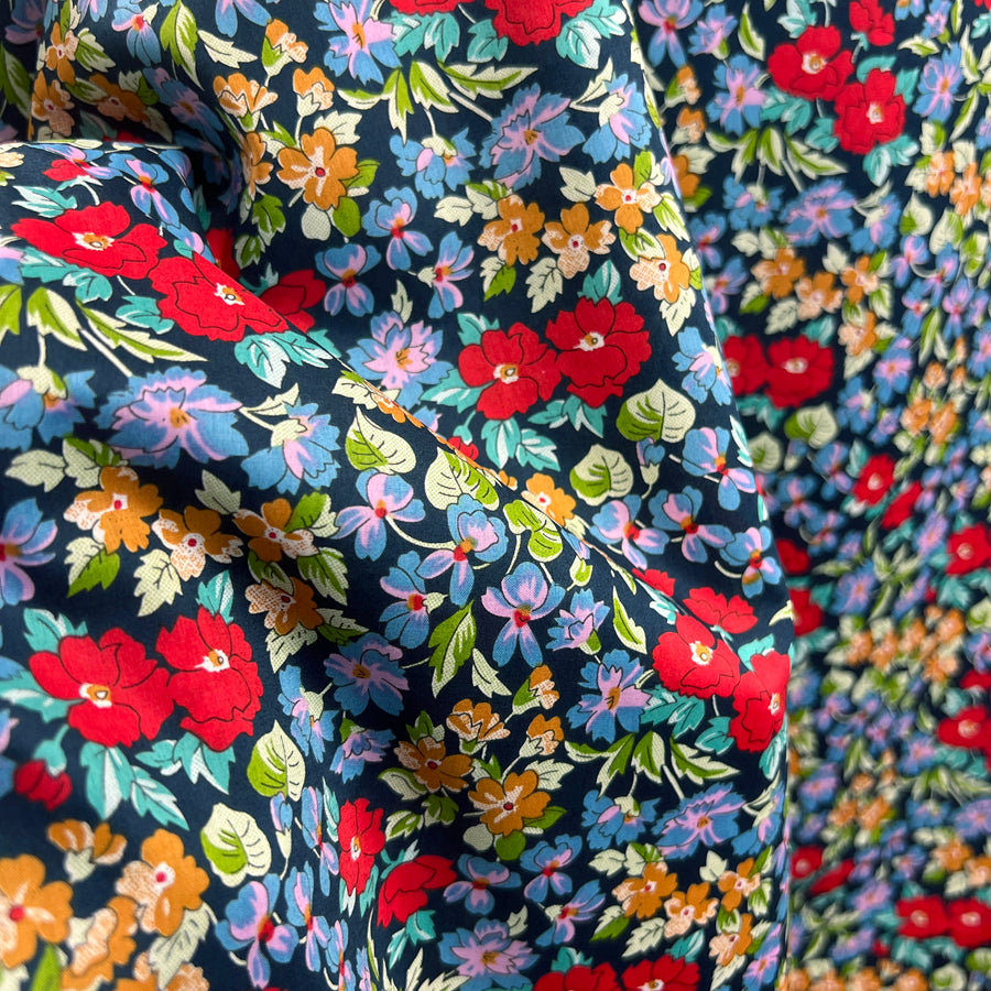 Pima Cotton Lawn Gemima Navy Floral Dressmaking Fabric