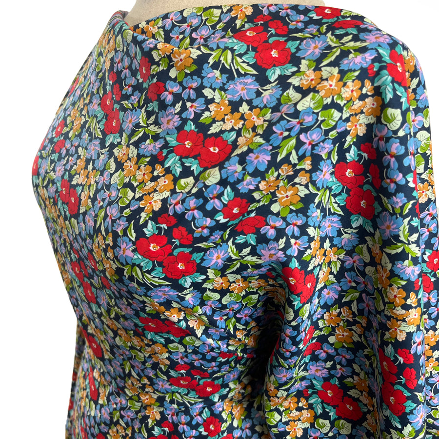 Pima Cotton Lawn Gemima Navy Floral Dressmaking Fabric Side