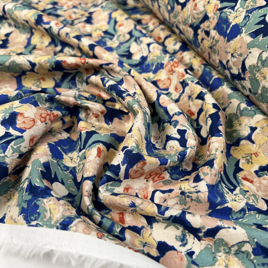 Pima Cotton Lawn Joanne Floral Woven Blue Dress Fabric