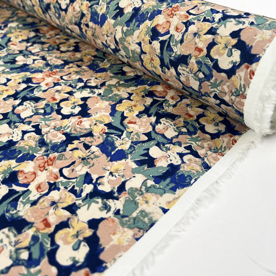 Pima Cotton Lawn Joanne Floral Woven Blue Dress Fabric Roll