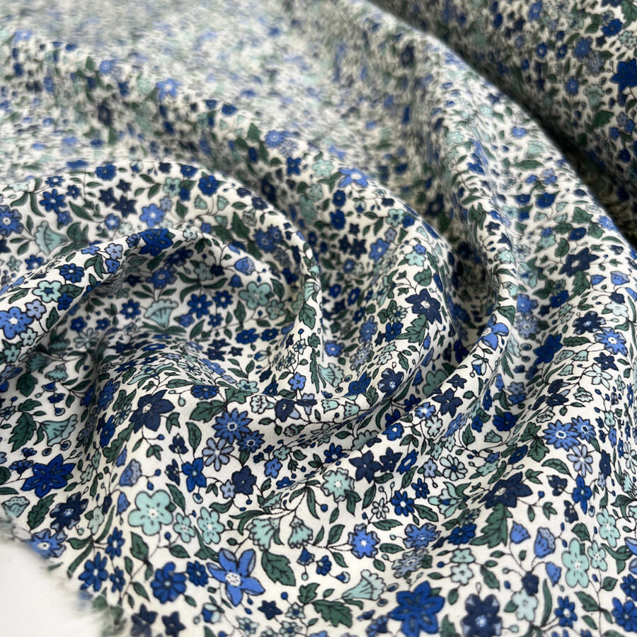 Pima Cotton Lawn Kathryn Blue Floral Print Dress Fabric