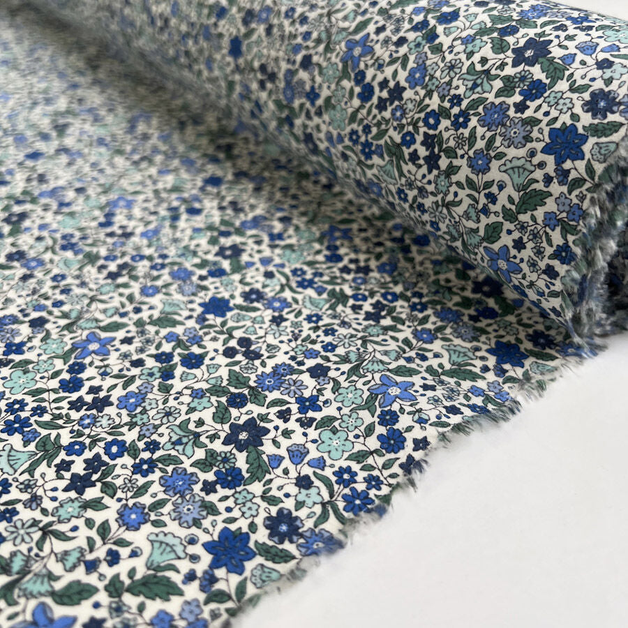 Pima Cotton Lawn Kathryn Blue Floral Print Dress Fabric Roll