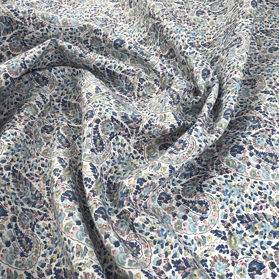 Pima Cotton Lawn Lana Blue Paisley Floral Woven Summer Dress Fabric