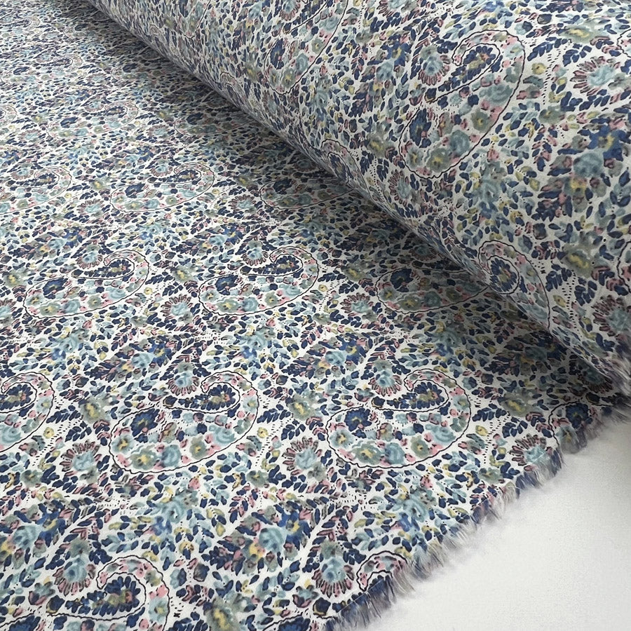 Pima Cotton Lawn Lana Blue Paisley Floral Woven Summer Dress Fabric Roll