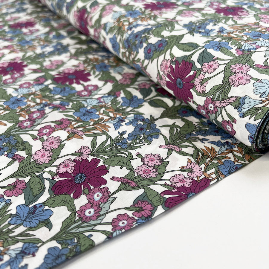 Pima Cotton Lawn Lottie Pastel White Floral Pink Blue Dress Fabric Bolt