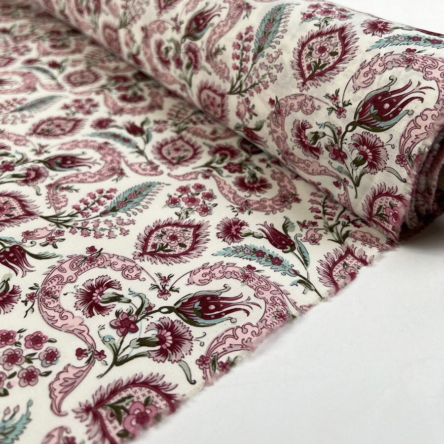 Pima Cotton Lawn Raj Pink Woven Paisley Floral White Dress Fabric Roll C7E1Bba0 85Ec 48F0 A4C5 3Fe12272Fba3