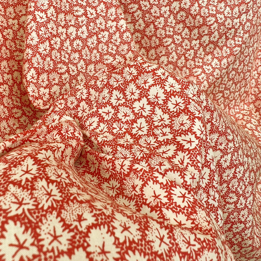 Pima Cotton Lawn Red Leaf Dress Fabric