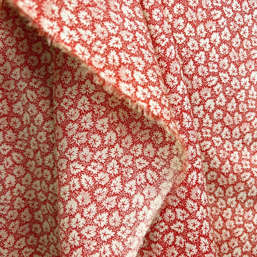 Pima Cotton Lawn Red Leaf Dress Fabric Hang