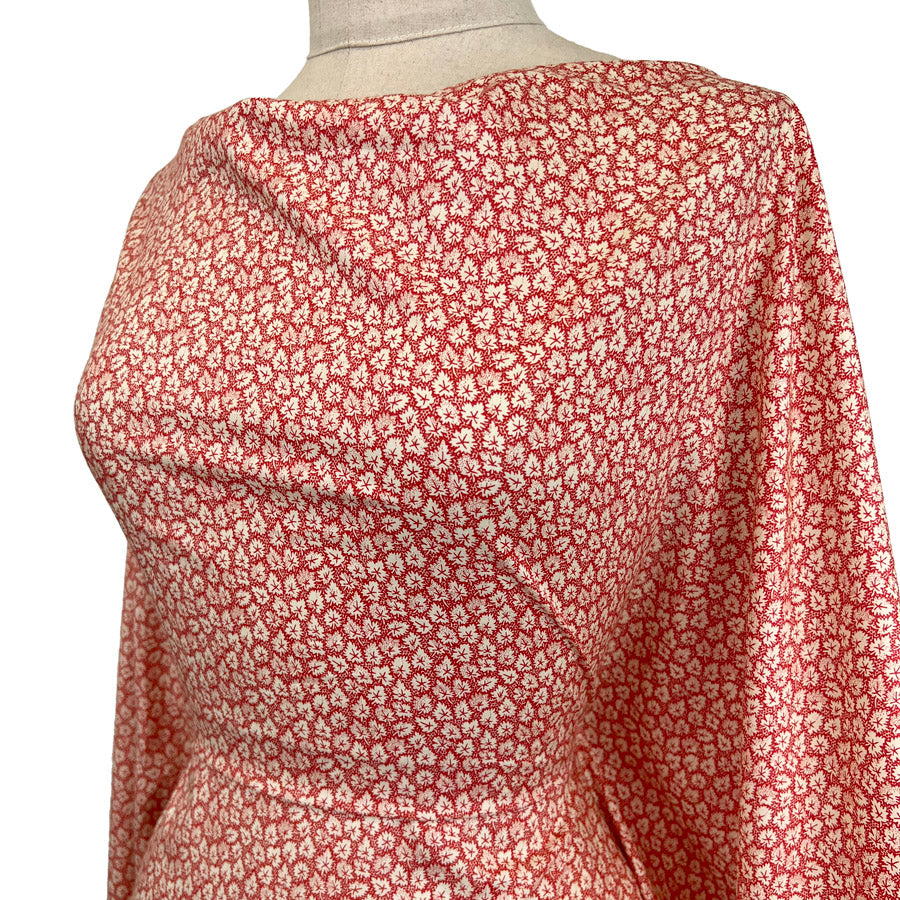 Pima Cotton Lawn Red Leaf Dress Fabric Side
