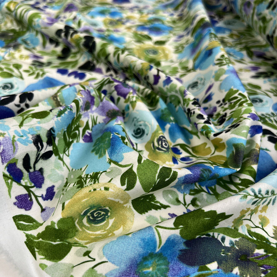 Pima Cotton Lawn Sindy Green White Floral Leaf Print Dress Fabric
