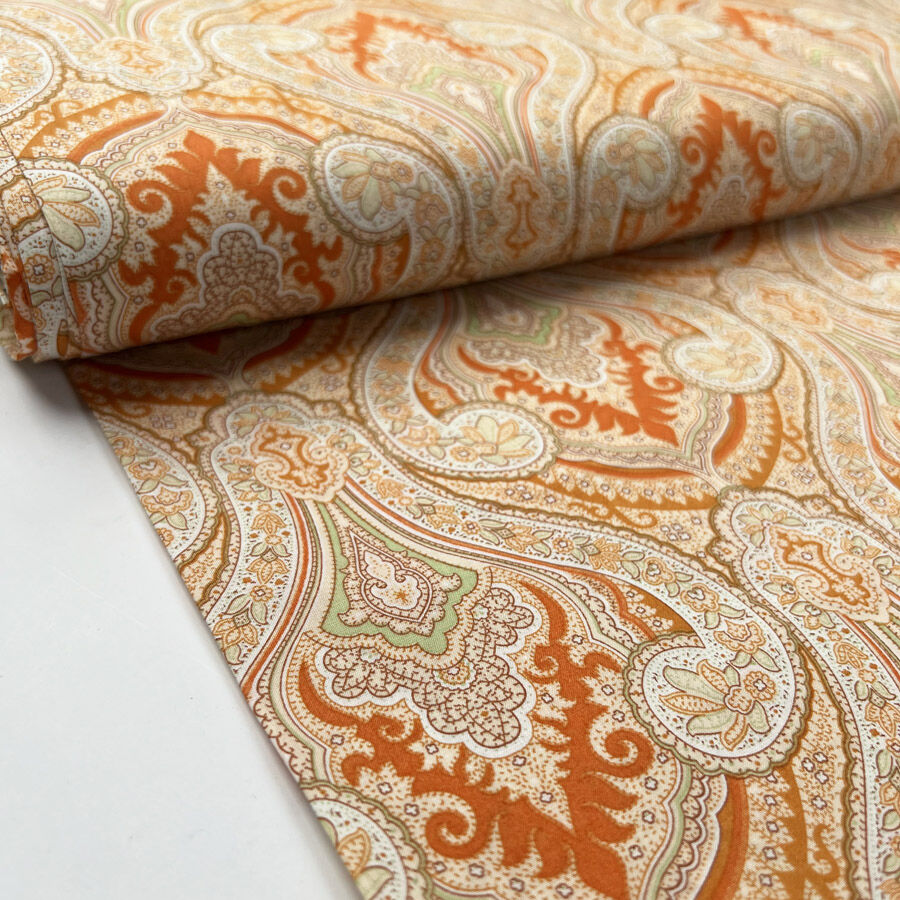 Pima Cotton Lawn Sungold Paisley Orange Floral Dress Fabric Bolt