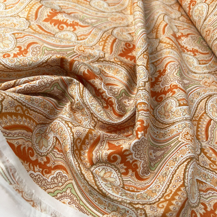 Pima Cotton Lawn Sungold Paisley Orange Floral Dress Fabric