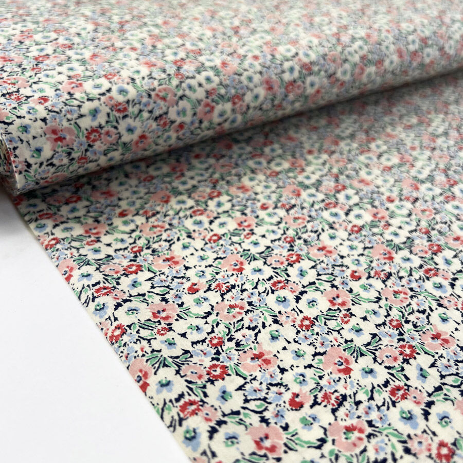 Pima Cotton Lawn Tiny Posy Cream Pink Floral Dress Fabric Bolt