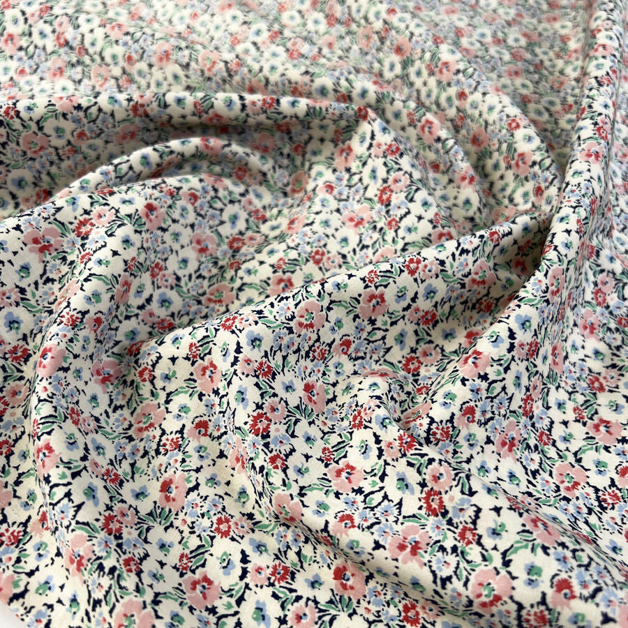 Pima Cotton Lawn Tiny Posy Cream Pink Floral Dress Fabric