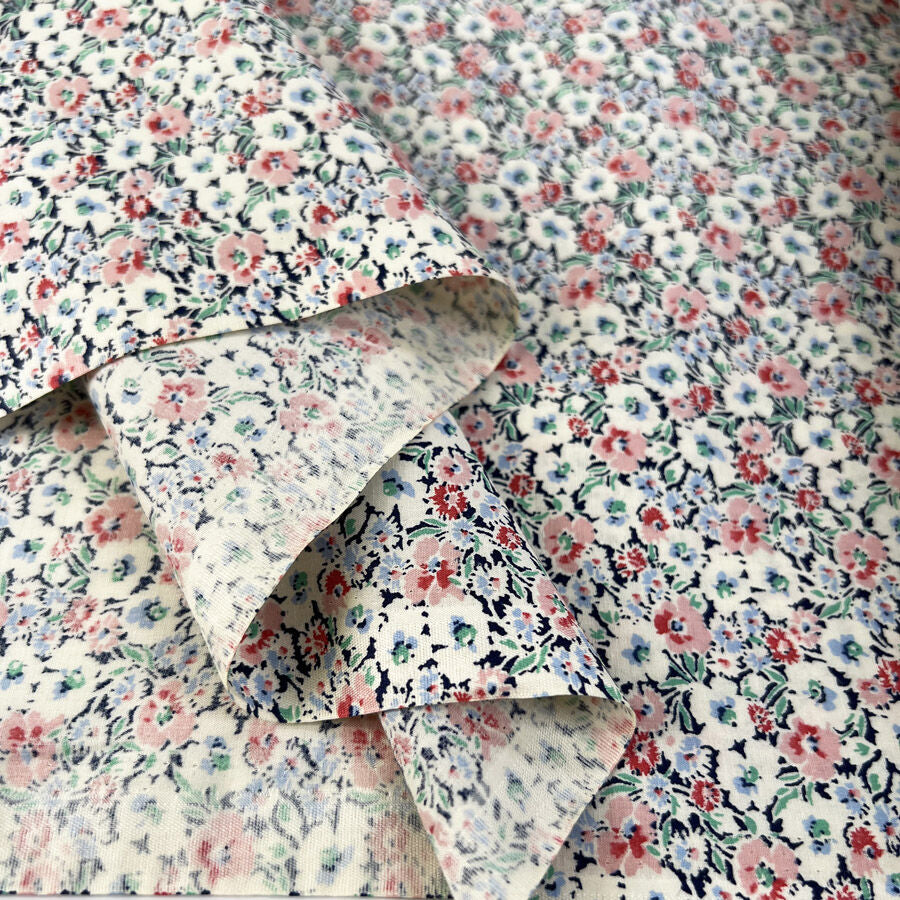 Pima Cotton Lawn Tiny Posy Cream Pink Floral Dress Fabric Fold