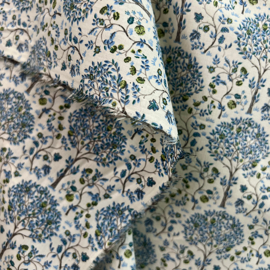 Pima Mulberry Tree Blue Cotton Lawn White Printed Dress Fabric Drape