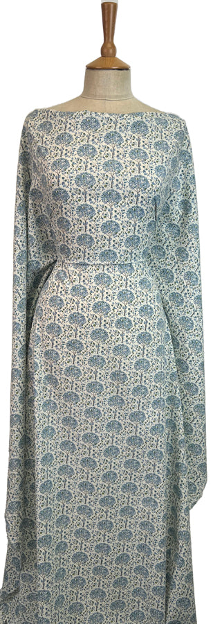Pima Mulberry Tree Blue Cotton Lawn White Printed Dress Fabric Mannequin
