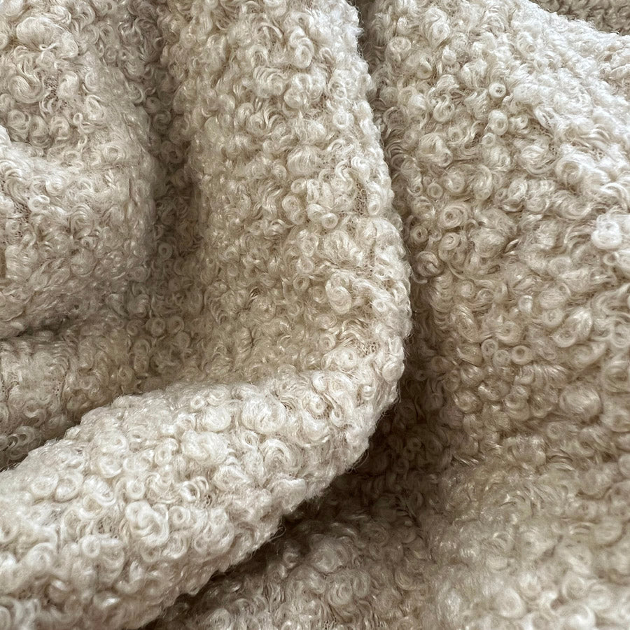 Plain Boucle Cream Stone Beige Dressmaking Fabric