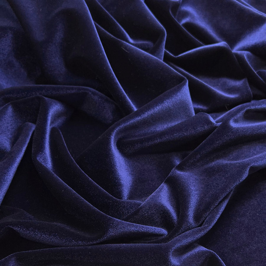 Plain Velour Dress Fabric Roxy Stretch Velvet Navy