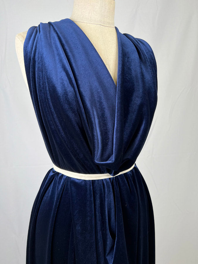 Plain Velour Dress Fabric Roxy Stretch Velvet Navy Side