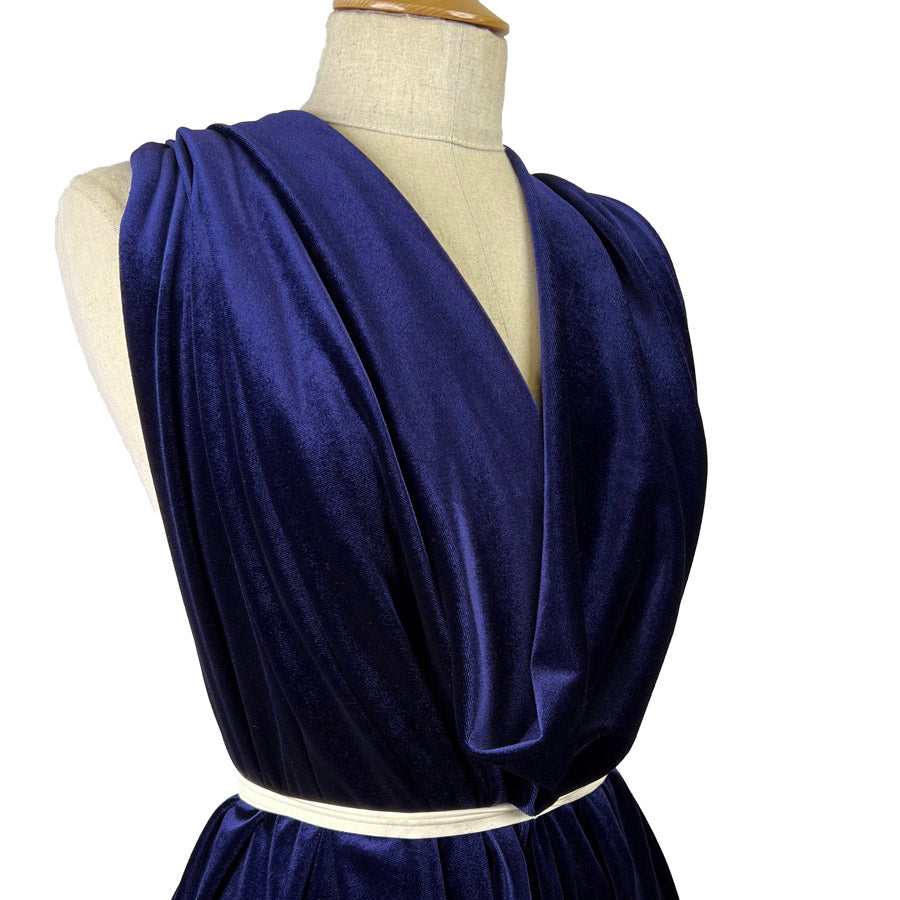 Plain Velour Dress Fabric Roxy Stretch Velvet Navy Side2