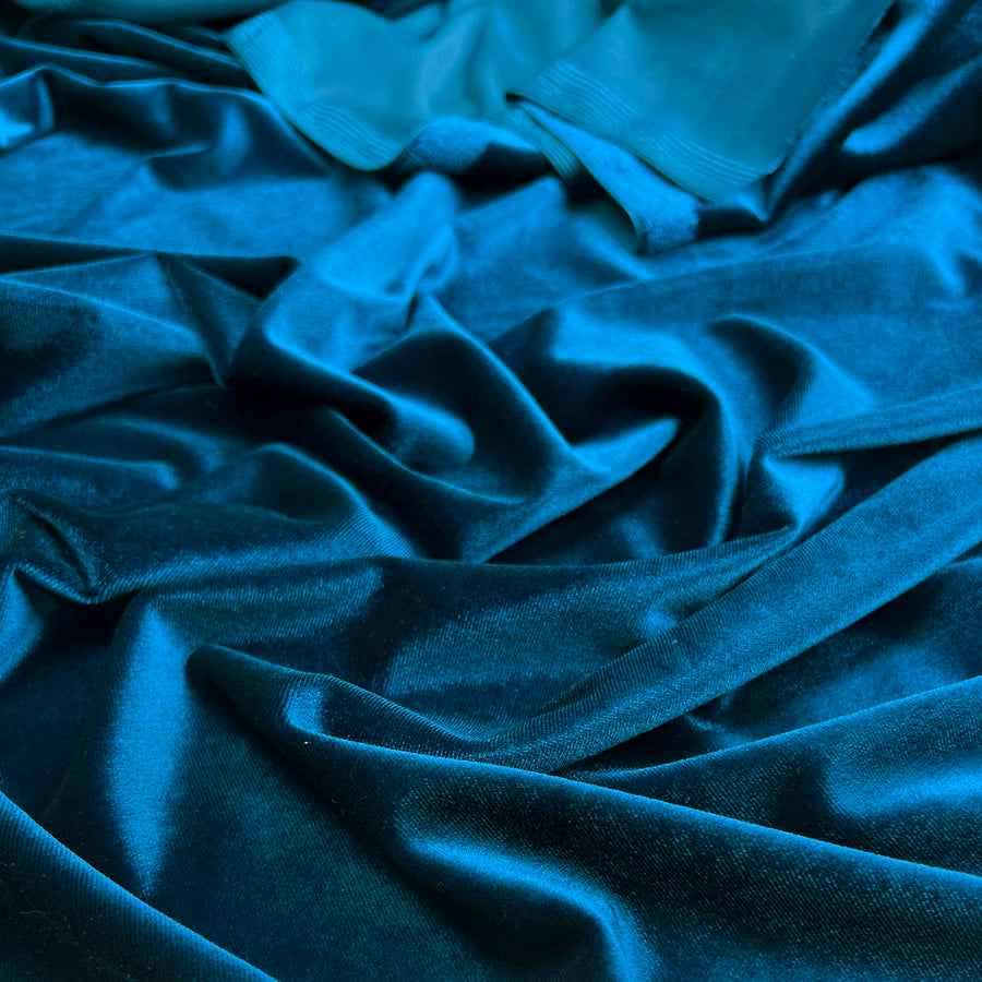 Plain Velour Dress Fabric Roxy Stretch Velvet Peacock