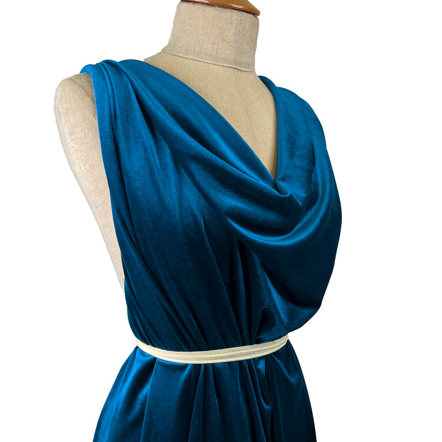 Plain Velour Dress Fabric Roxy Stretch Velvet Peacock Side