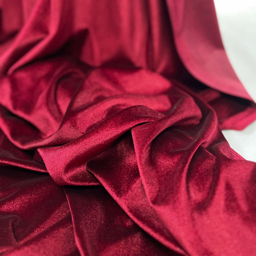 Plain Velour Dress Fabric Roxy Stretch Velvet Wine Cu3
