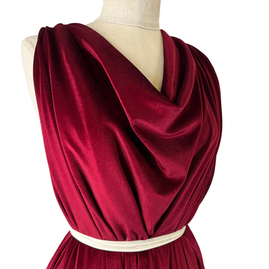 Plain Velour Dress Fabric Roxy Stretch Velvet Wine Side