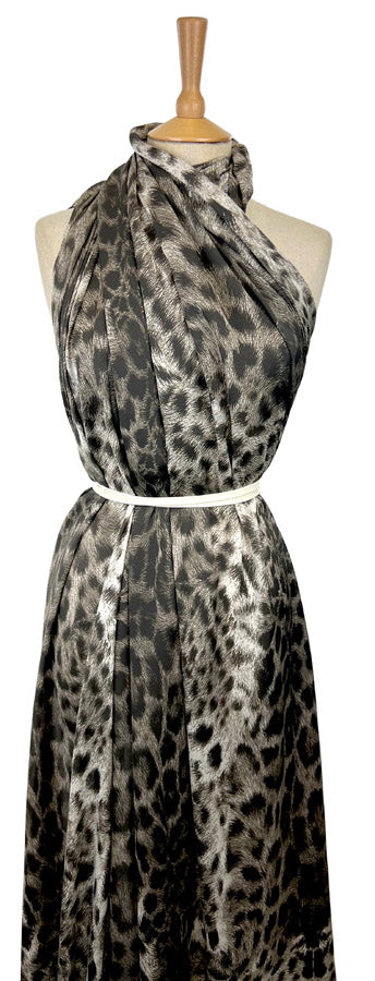 Polyester Animal Print Dress Fabric Silky Satin Sepia Leopard
