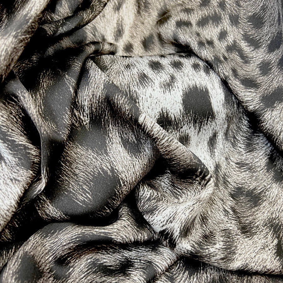 Polyester Animal Print Dress Fabric Silky Satin Sepia Leopard