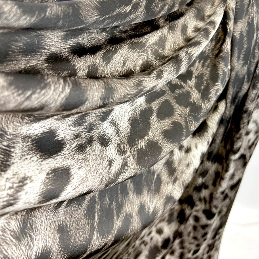 Polyester Animal Print Dress Fabric Silky Satin Sepia Leopard Drape