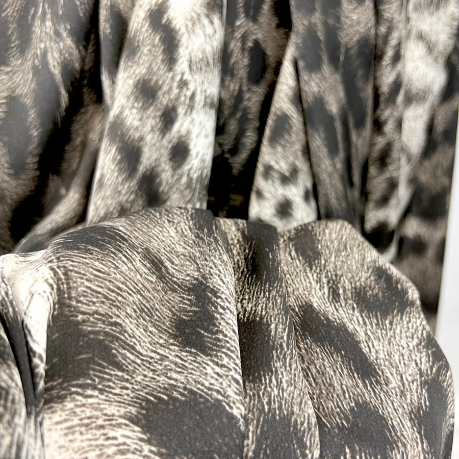 Polyester Animal Print Dress Fabric Silky Satin Sepia Leopard Hand