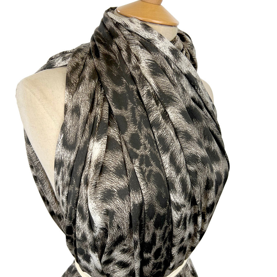 Polyester Animal Print Dress Fabric Silky Satin Sepia Leopard Side