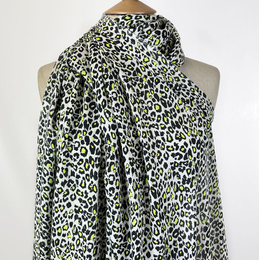 Polyester Chiffon Dress Fabric Neon Green Leopard Spot Punch Chest